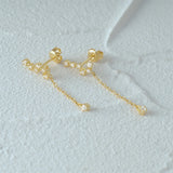 925 Silver Star Stud Earrings with Tassel Chain, Fine Jewelry