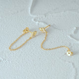925 Silver Star Stud Earrings with Tassel Chain, Fine Jewelry