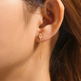 925 Silver Star Stud Earrings with Tassel Chain, Fine Jewelry