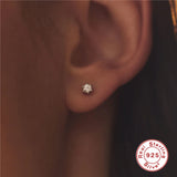 925 Silver 0.1CT Zircon Stud Earring 6 Claws 2.5mm/3mm/3.5mm