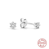 925 Silver 0.1CT Zircon Stud Earring 6 Claws 2.5mm/3mm/3.5mm