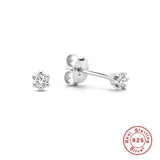 925 Silver 0.1CT Zircon Stud Earring 6 Claws 2.5mm/3mm/3.5mm