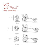 925 Silver 0.1CT Zircon Stud Earring 6 Claws 2.5mm/3mm/3.5mm