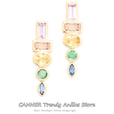 925 Silver Stud Earring Colorful Zircon Ear Pierced Rainbow Earrings