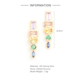 925 Silver Stud Earring Colorful Zircon Ear Pierced Rainbow Earrings