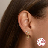 925 Silver Stud Earrings Bling Zircons Double Ear Studs Tassel Piercing Jewelry
