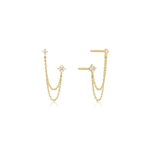 925 Silver Stud Earrings Bling Zircons Double Ear Studs Tassel Piercing Jewelry