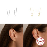 925 Silver Stud Earrings Bling Zircons Double Ear Studs Tassel Piercing Jewelry