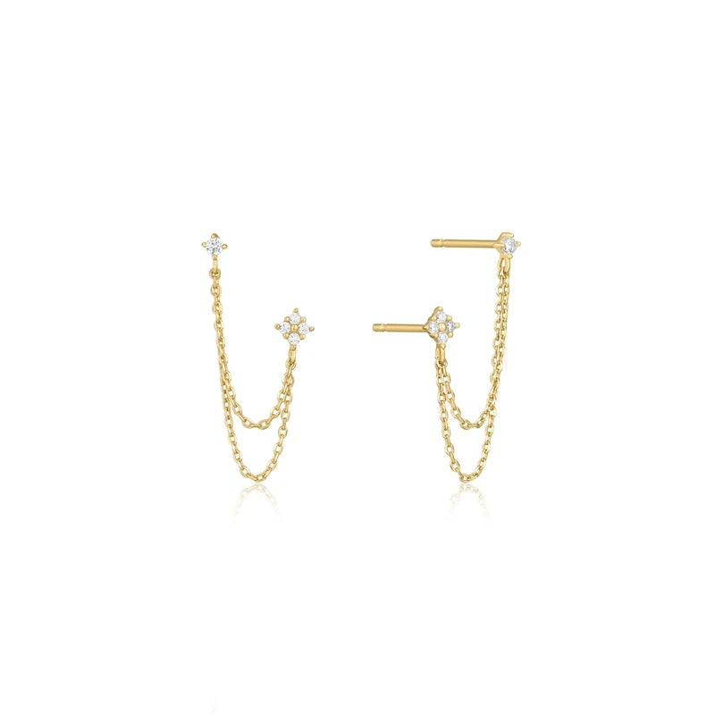 925 Silver Stud Earrings Bling Zircons Double Ear Studs Tassel Piercing Jewelry