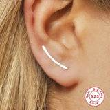 925 Silver Stud Earrings Long Line Minimalist Ear Piercing Jewelry