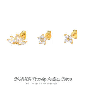 925 Silver Star Petal Zircon Stud Earrings Set for Women