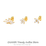 925 Silver Star Petal Zircon Stud Earrings Set for Women
