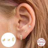 925 Silver Star Petal Zircon Stud Earrings Set for Women