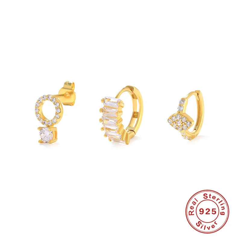 925 Silver Star Petal Zircon Stud Earrings Set for Women