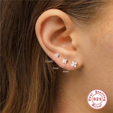 925 Silver Zircon Ear bone nail Crystal Flower Studs