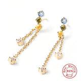 925 Silver Summer Tassel Rainbow CZ Circle Drop Earring Wedding Jewelry