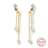 925 Silver Summer Tassel Rainbow CZ Circle Drop Earring Wedding Jewelry
