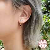 925 Silver Tassel Chain Dangle Earrings Rhinestone Drop Earrings