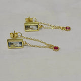 925 Silver Tassel Chain Dangle Earrings Rhinestone Drop Earrings