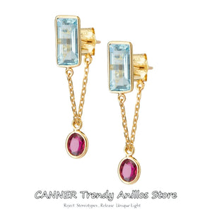 925 Silver Tassel Chain Dangle Earrings Rhinestone Drop Earrings