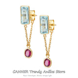 925 Silver Tassel Chain Dangle Earrings Rhinestone Drop Earrings