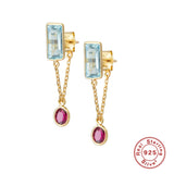 925 Silver Tassel Chain Dangle Earrings Rhinestone Drop Earrings