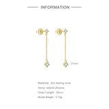 925 Silver Tassel Chain Earring Colorful Zircon Drop Earrings For Women