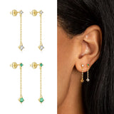 925 Silver Tassel Chain Earring Colorful Zircon Drop Earrings For Women