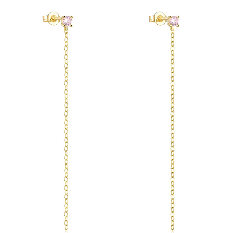 925 Silver Tassel Chain Earring Colorful Zircon Drop Earrings For Women