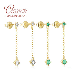 925 Silver Tassel Chain Earring Colorful Zircon Drop Earrings For Women