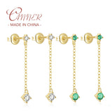 925 Silver Tassel Chain Earring Colorful Zircon Drop Earrings For Women