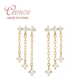 925 Silver Tassel Chain CZ Earrings for Women