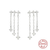 925 Silver Tassel Chain CZ Earrings for Women