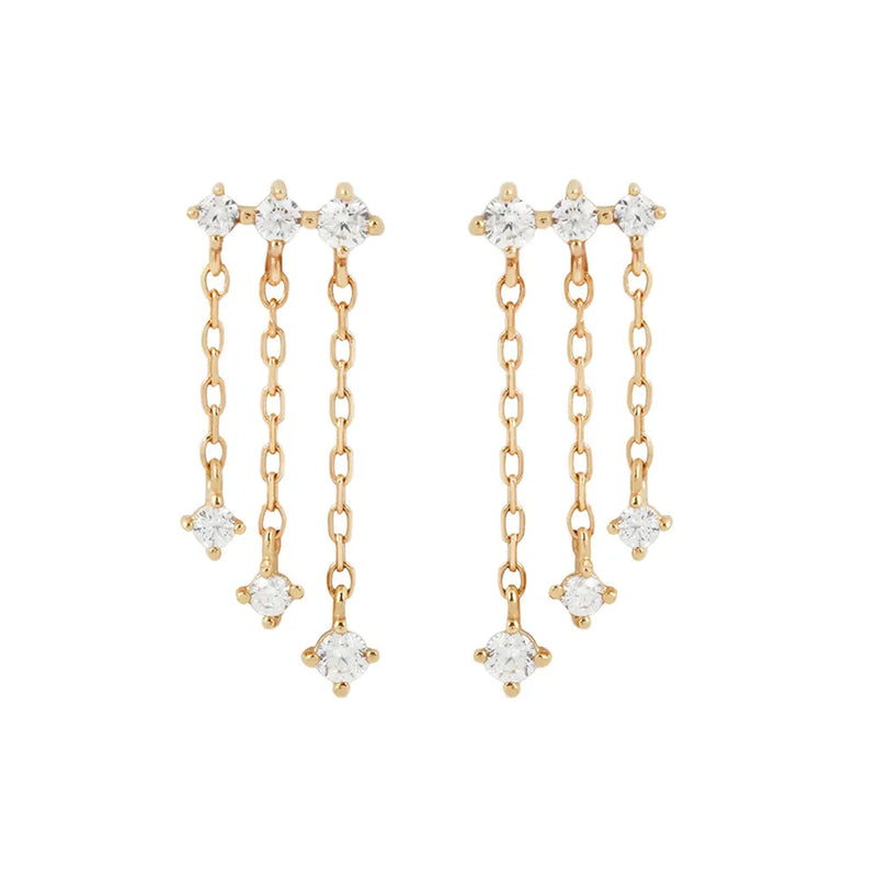 925 Silver Tassel Chain CZ Earrings for Women
