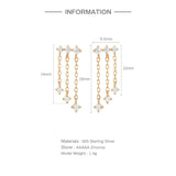 925 Silver Tassel Chain CZ Earrings for Women