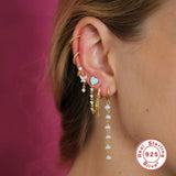 925 Silver Pearl Dangle Earrings Wedding Jewelry