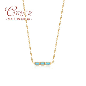 925 Silver Turquoise Square Pendant Necklace For Women