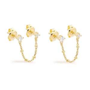 925 Silver Two Hole Piercing Earrings Crystal Zircon Chain Party Jewelry