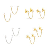 925 Silver Two Hole Piercing Earrings Crystal Zircon Chain Party Jewelry