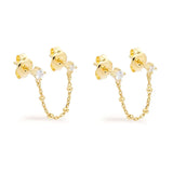 925 Silver Two Hole Piercing Earrings Crystal Zircon Chain Party Jewelry