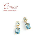 925 Silver WhiteSea Zircon Stud Earrings Wedding Jewelry