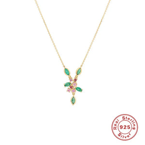 925 Silver Vintage Coral Pendant Choker Necklace Women CZ Chain Party Jewelry