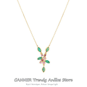 925 Silver Vintage Coral Pendant Choker Necklace Women CZ Chain Party Jewelry