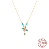 925 Silver Vintage Coral Pendant Choker Necklace Women CZ Chain Party Jewelry