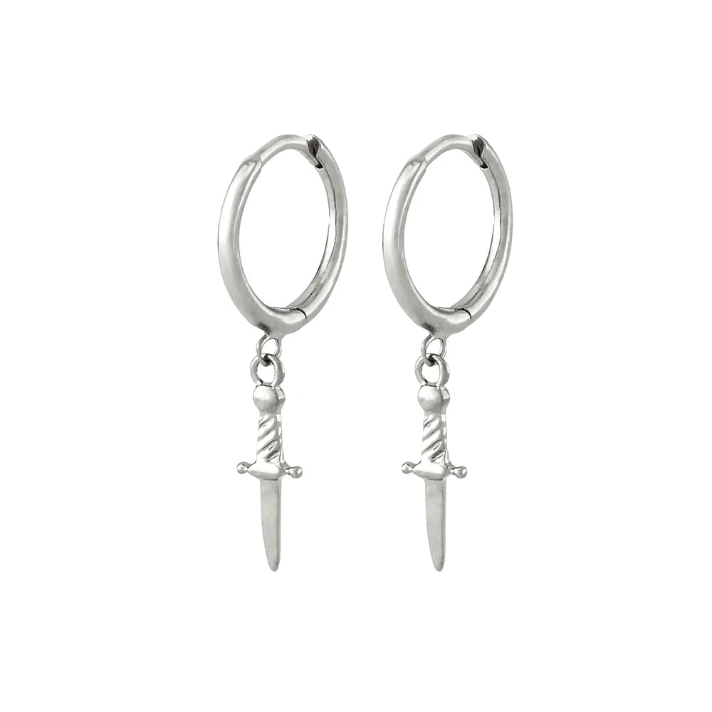 925 Sterling Silver Vintage Dagger Hoop Earrings