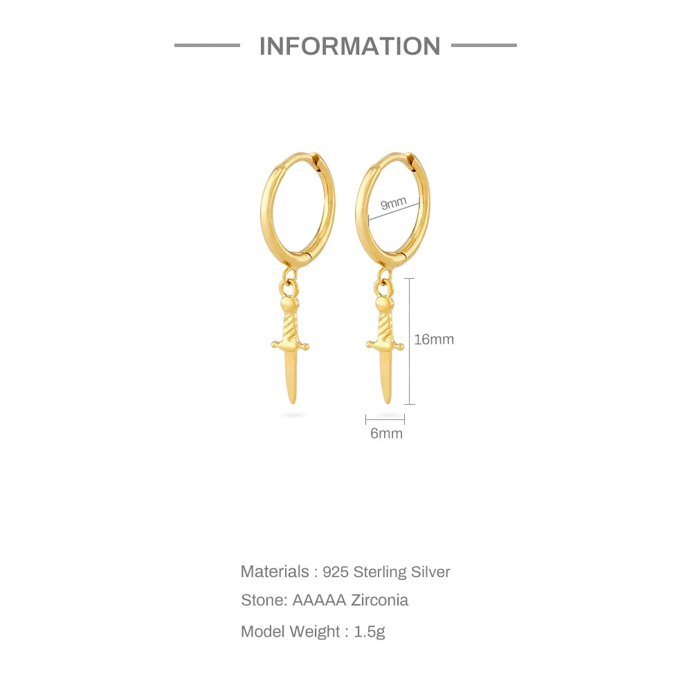 925 Sterling Silver Vintage Dagger Hoop Earrings