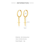 925 Sterling Silver Vintage Dagger Hoop Earrings