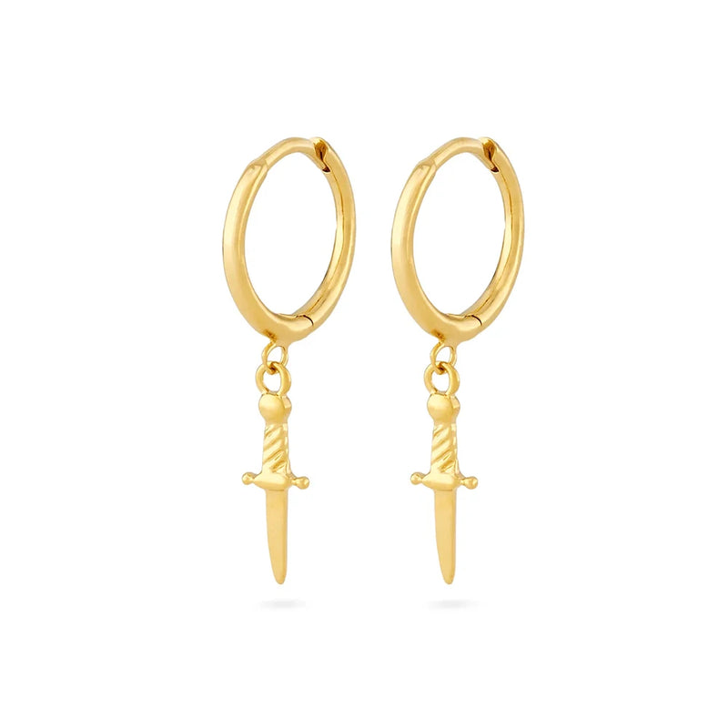 925 Sterling Silver Vintage Dagger Hoop Earrings