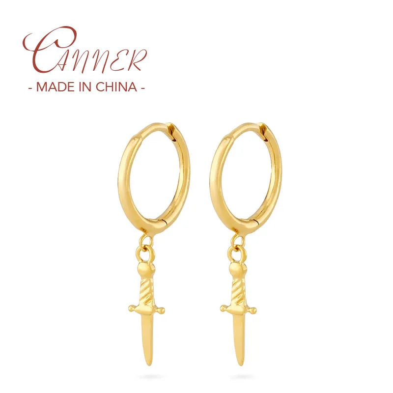 925 Sterling Silver Vintage Dagger Hoop Earrings