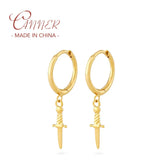 925 Sterling Silver Vintage Dagger Hoop Earrings